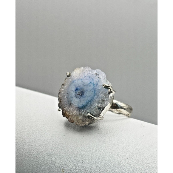Blue Drazy Solar Quartz Ring .925 Stone Ring Sz 8 - 7.87Grams 3/4" Stone - Picture 2 of 3